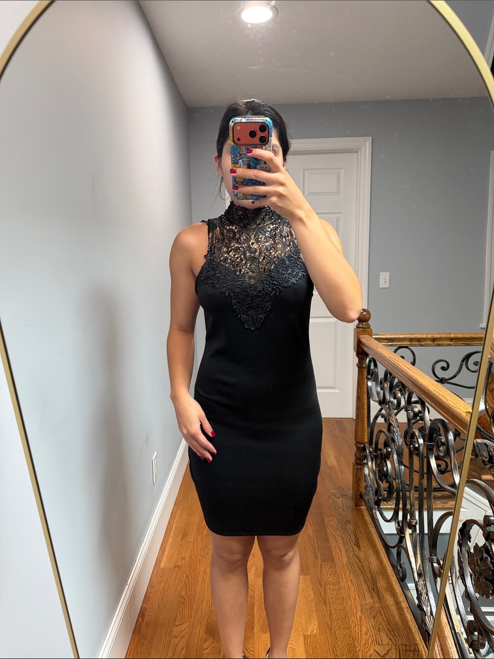 Women's Black Lace High-Neck Cocktail Dress